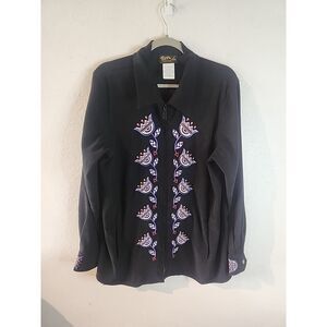 Bob Mackie Wearable Art Jacket Womens L Black Embroidery Abstract Flower